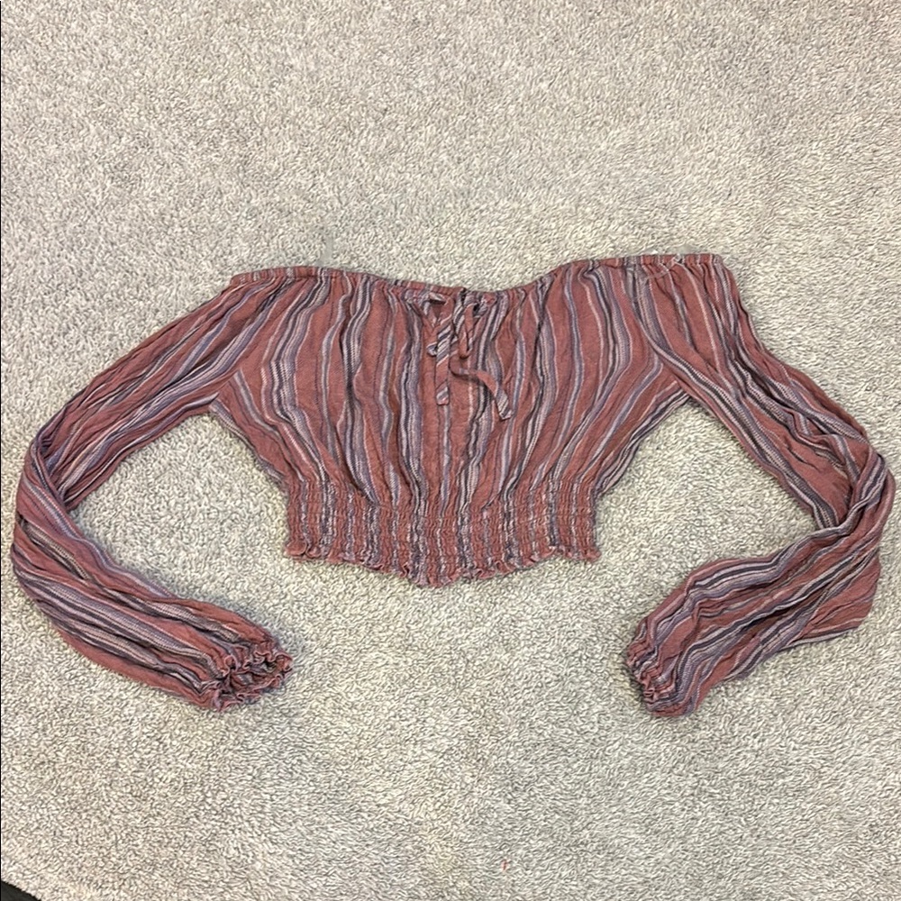Aeropostale Red and Pink Long Sleeve Crop Blouse